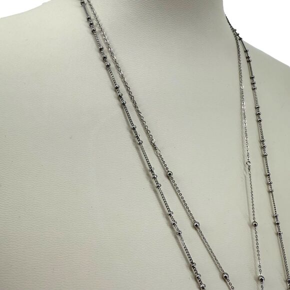 J. Jill Layered Necklace Silver Gold Pear Charm Beaded Rhinestone Adjustable NWT - Picture 8 of 13